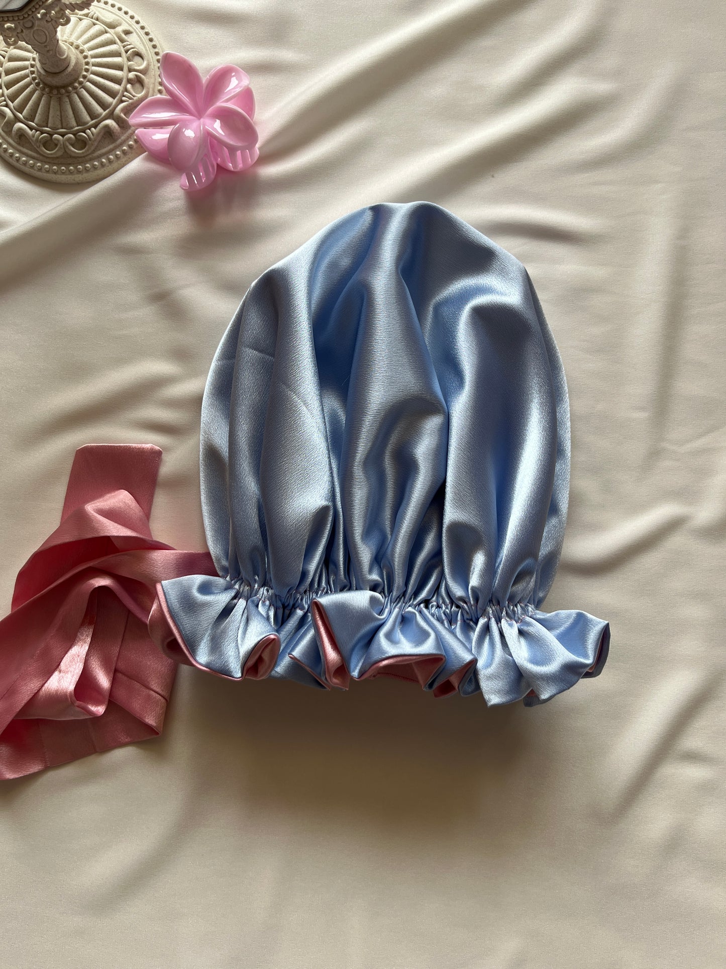 Coquette Bleu Satin Hair Bonnet