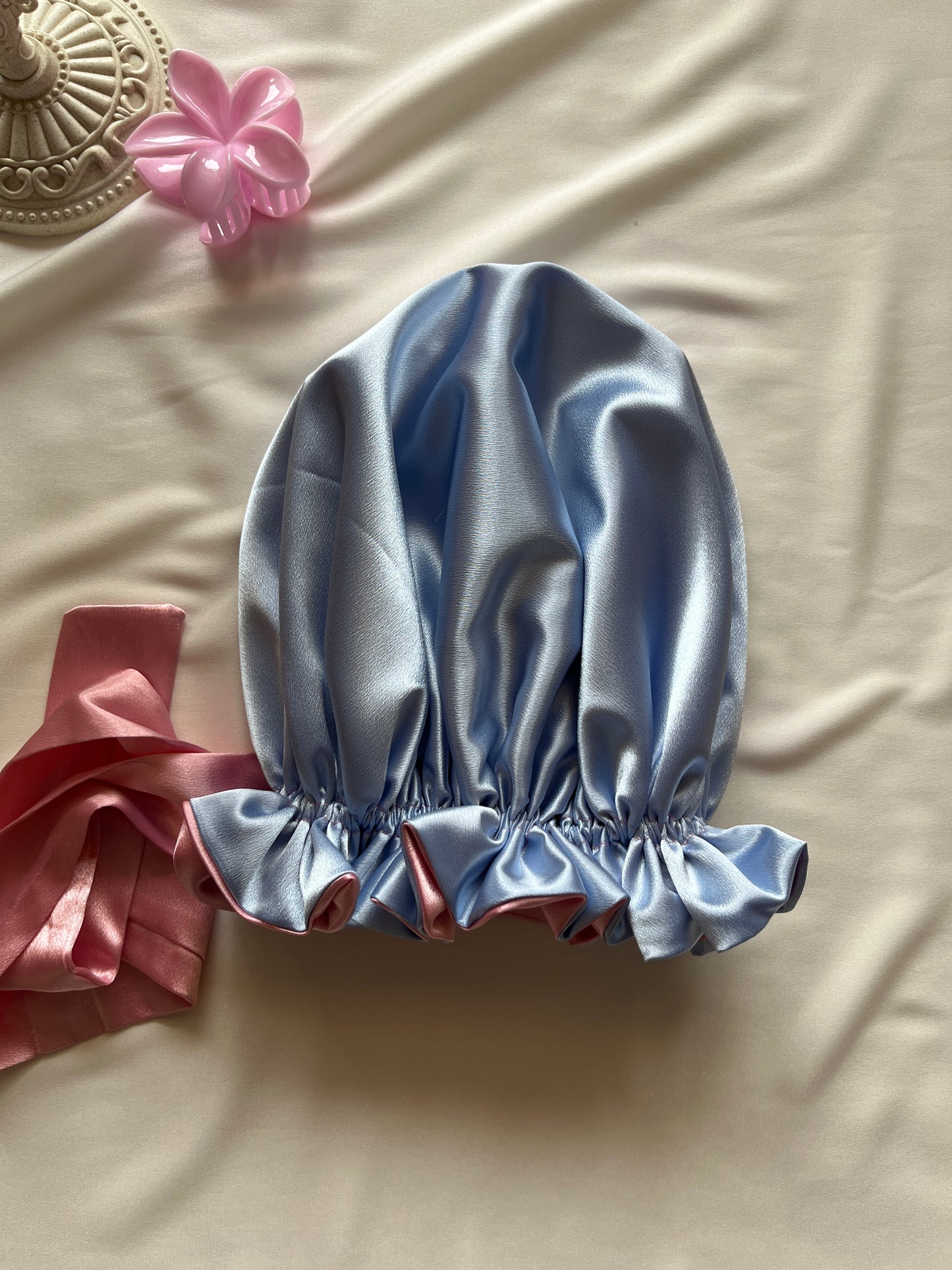 Coquette Bleu Satin Hair Bonnet